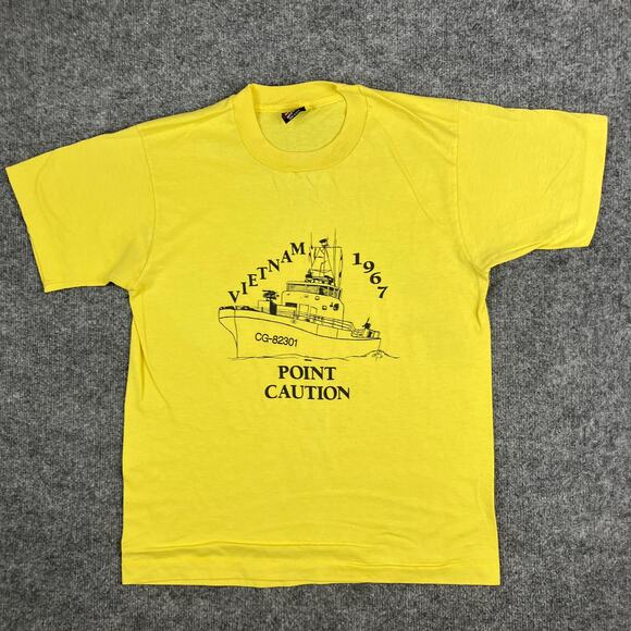 Fruit of the Loom T-Shirt Mens Size M Yellow Vietnam 1967 Point Caution USCG - Picture 2 of 10